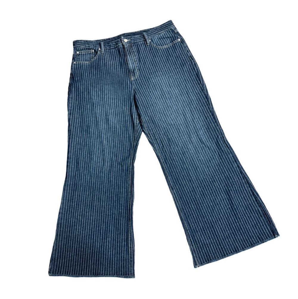 On 34th Womens Blue Pinstripe Wide Leg Jeans [SIZE]